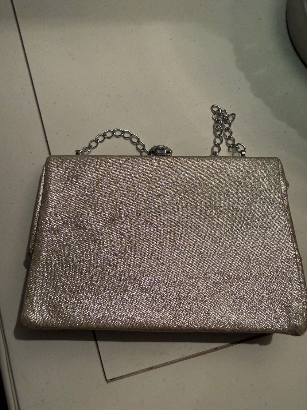 Elegant Metallic Silver Evening Clutch with Chain Strap